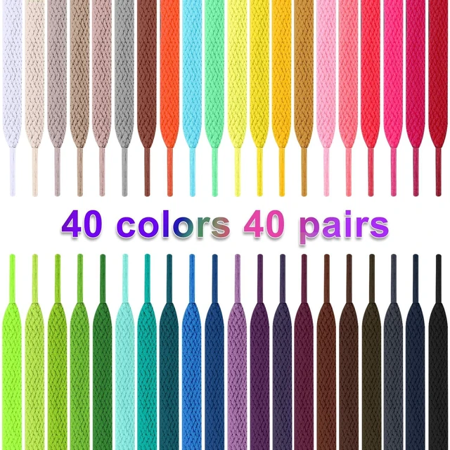 Alt view image 2 of 7 - 40 Pairs Colored Shoe laces 24 inches Flat Shoelaces Shoestrings | 40 Colors Flat Shoelaces Multipack Shoe Strings for Sneakers Skate Sport Shoes Boots, bright and stylish
