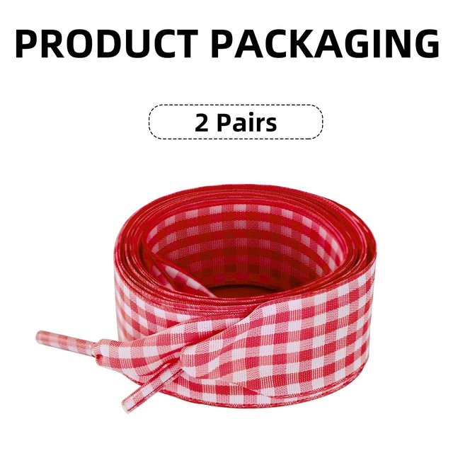 Alt view image 2 of 7 - 2 Pairs 25mm Gingham Ribbon Shoelaces (Red,36"/90cm) | 1" Wide Checkered Plaid Shoe Strings, Cute Fun Fancy Cool Replacement Laces for Women Girls Sneakers