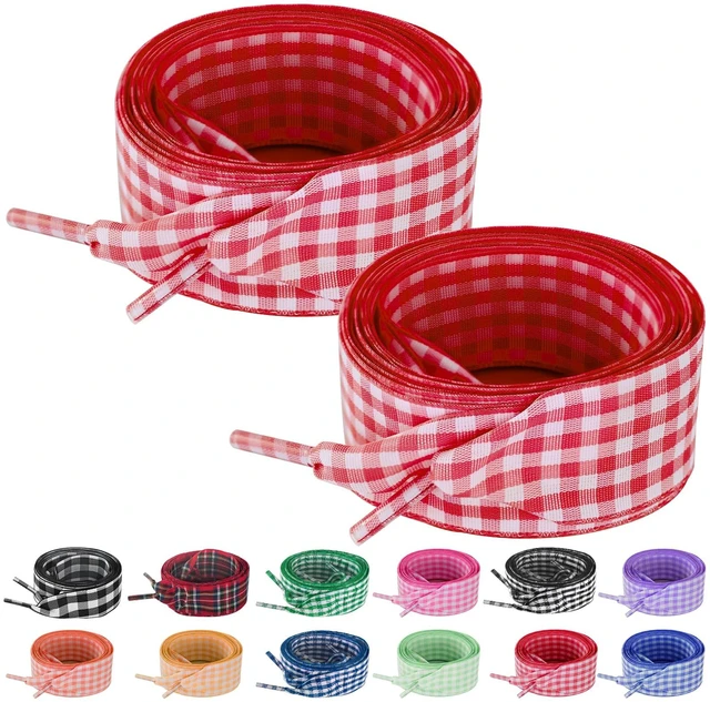 Main image of 2 Pairs 25mm Gingham Ribbon Shoelaces (Red,36"/90cm) | 1" Wide Checkered Plaid Shoe Strings, Cute Fun Fancy Cool Replacement Laces for Women Girls Sneakers