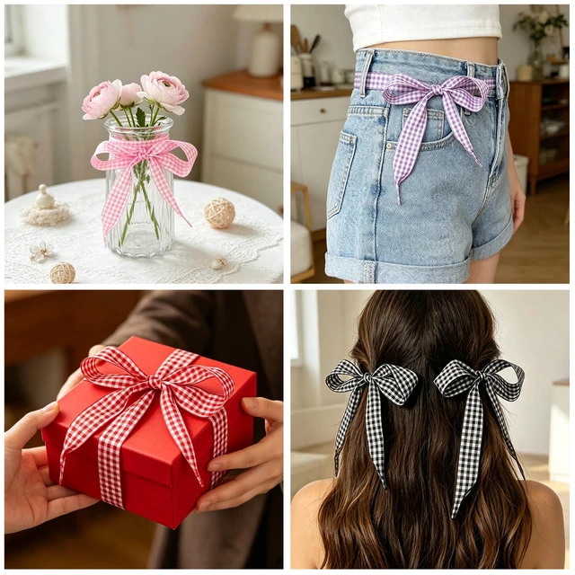 Alt view image 4 of 7 - 2 Pairs 25mm Gingham Ribbon Shoelaces (Red,36"/90cm) | 1" Wide Checkered Plaid Shoe Strings, Cute Fun Fancy Cool Replacement Laces for Women Girls Sneakers