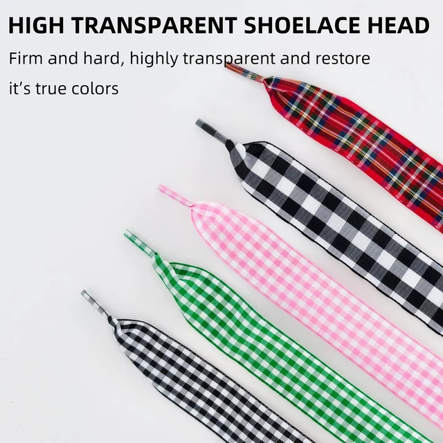 Alt view image 7 of 7 - 2 Pairs 25mm Gingham Ribbon Shoelaces (Red,36"/90cm) | 1" Wide Checkered Plaid Shoe Strings, Cute Fun Fancy Cool Replacement Laces for Women Girls Sneakers