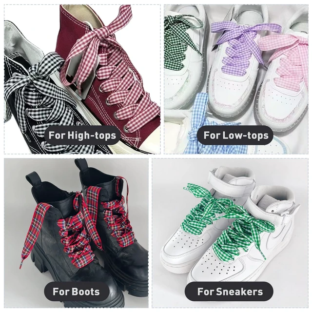 Alt view image 6 of 7 - 2 Pairs 25mm Gingham Ribbon Shoelaces (Red,36"/90cm) | 1" Wide Checkered Plaid Shoe Strings, Cute Fun Fancy Cool Replacement Laces for Women Girls Sneakers