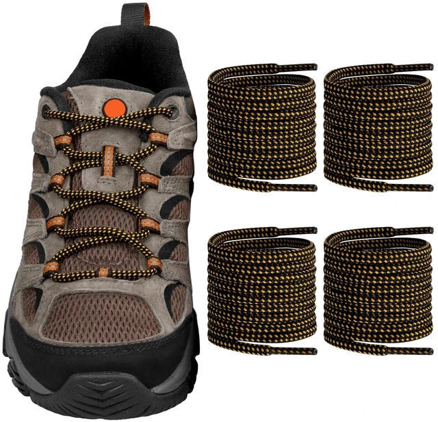 Main image of Shoe Laces for Merrell Replacement Shoelaces Strings | 2 Pairs | 4.5MM Round Laces | Material: Polyester | Color: Black&YellowCombo | Size: 48Inch