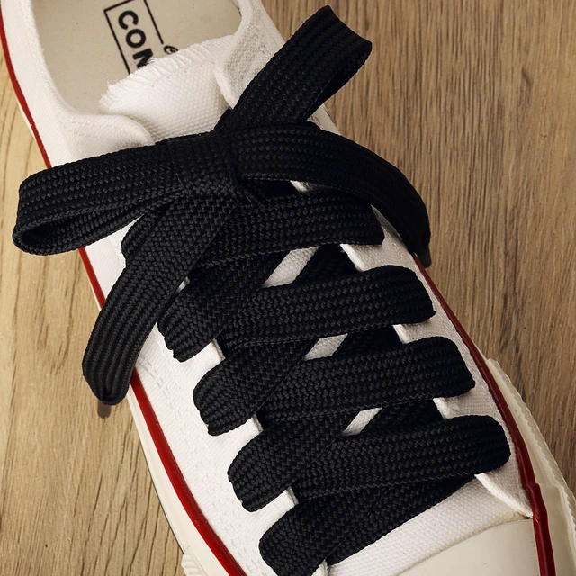 Alt view image 3 of 7 - 2 Paris Fat Shoe Laces for Sneakers, 5/8" Wide Flat Athletic Shoelaces, Black + White 45 inch(115cm)