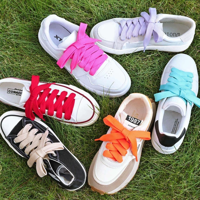 Alt view image 5 of 7 - 2 Paris Fat Shoe Laces for Sneakers, 5/8" Wide Flat Athletic Shoelaces, Black + White 45 inch(115cm)
