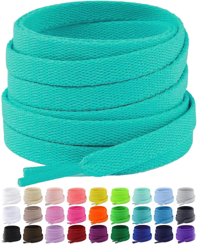 Main image of 2 Pair Upgrade Tight Weave Flat Shoe Laces for Sneakers 28 Colors 5/16" Wide Replacement Shoelaces for Adults and Kids (Lake Green, 140 cm)
