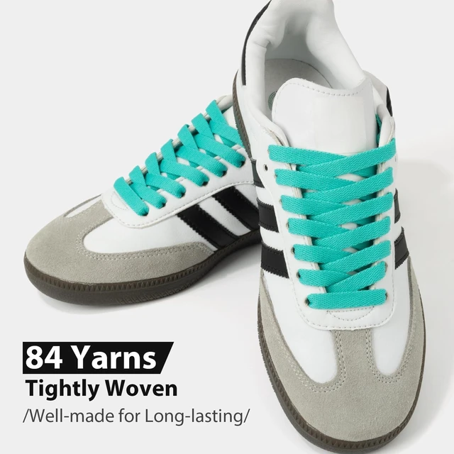 Alt view image 2 of 7 - 2 Pair Upgrade Tight Weave Flat Shoe Laces for Sneakers 28 Colors 5/16" Wide Replacement Shoelaces for Adults and Kids (Lake Green, 140 cm)