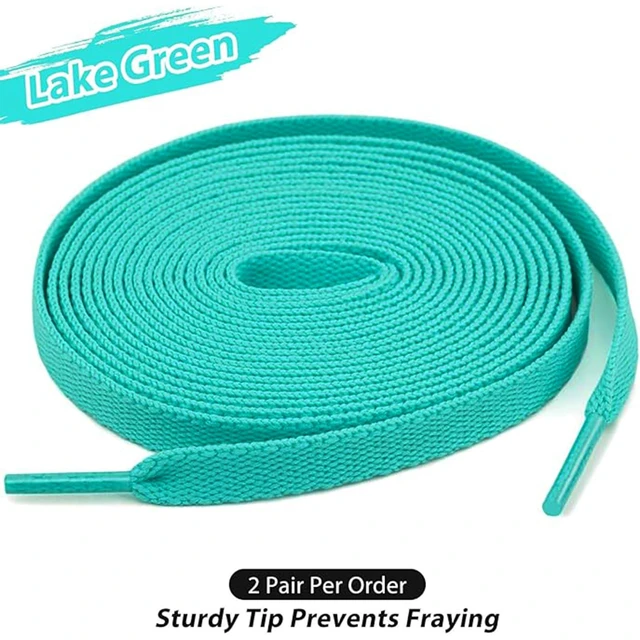 Alt view image 3 of 7 - 2 Pair Upgrade Tight Weave Flat Shoe Laces for Sneakers 28 Colors 5/16" Wide Replacement Shoelaces for Adults and Kids (Lake Green, 140 cm)