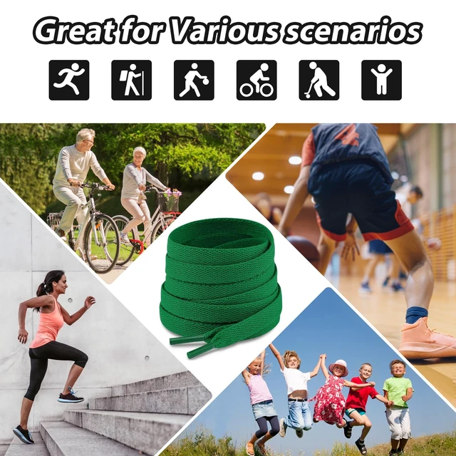 Alt view image 7 of 7 - 2 Pair Upgrade Tight Weave Flat Shoe Laces for Sneakers 28 Colors 5/16" Wide Replacement Shoelaces for Adults and Kids (Lake Green, 140 cm)