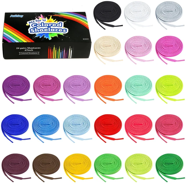 Main image of 24 Pairs Flat Colored Shoe Laces for Sneakers, 31 Inch | 24 Colors, Wholesale, Comfortable for All Ages, Replacement Shoestrings for Skate Shoes Sport Shoes Boots Casual Canvas Shoe