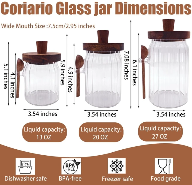 Alt view image 2 of 6 - 13 OZ Glass Jar with Lid and Spoon Airtight Glass Sugar Container Wide Mouth Clear Glass Coffee Storage Canister for Food Tea
