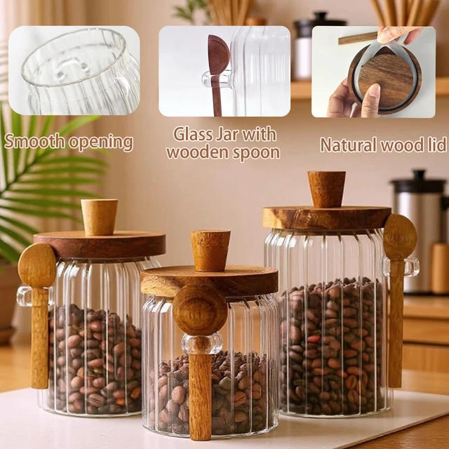 Alt view image 3 of 6 - 13 OZ Glass Jar with Lid and Spoon Airtight Glass Sugar Container Wide Mouth Clear Glass Coffee Storage Canister for Food Tea