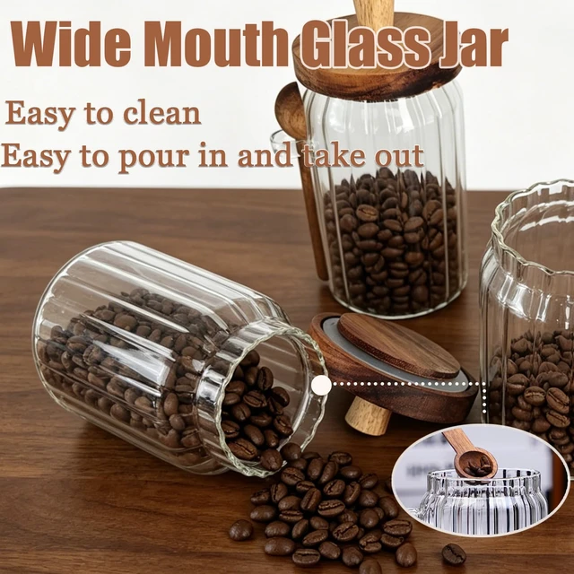 Alt view image 5 of 6 - 13 OZ Glass Jar with Lid and Spoon Airtight Glass Sugar Container Wide Mouth Clear Glass Coffee Storage Canister for Food Tea