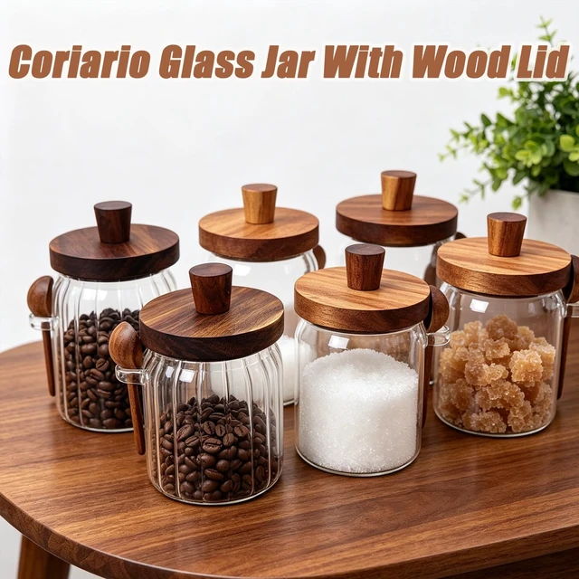 Alt view image 6 of 6 - 13 OZ Glass Jar with Lid and Spoon Airtight Glass Sugar Container Wide Mouth Clear Glass Coffee Storage Canister for Food Tea