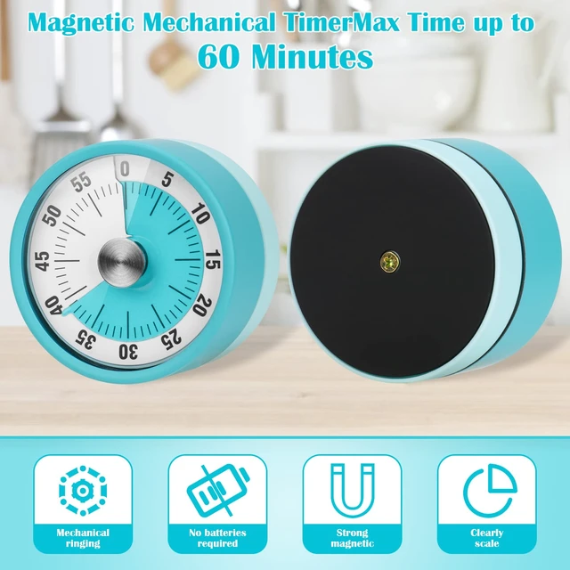 Alt view image 2 of 7 - Timer, 60-Minute Visual Timer for Kids & Adults, Wind Up Timer with Magnetic Backing, Loud Ring Timers for Classroom, Study, Cooking, Exercise