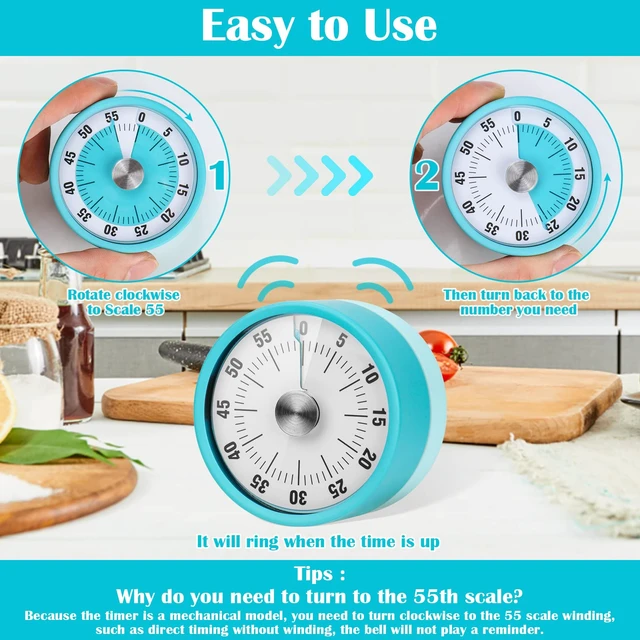 Alt view image 6 of 7 - Timer, 60-Minute Visual Timer for Kids & Adults, Wind Up Timer with Magnetic Backing, Loud Ring Timers for Classroom, Study, Cooking, Exercise