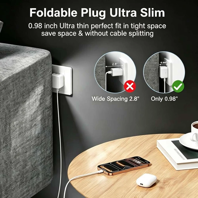 Alt view image 3 of 7 - 2 Pack 40W USB C Wall Charger Fast Charging,Dynamic Power Foldable Adapter | Foldable Plug Wall Charger Block with Type C Cables for Apple iPhone 17 16 15 Pro Max iPad Pro,Samsung,Google Pixel
