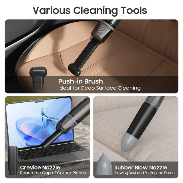 Alt view image 7 of 7 - Handheld Vacuum Cordless, Car Vacuum Portable with 2 Suction Modes, Blow & Suction 2-in-1, Small Vacuum Cleaner for Car, Home, Pet Hair, Office, Desk, Keyboards (Dark)