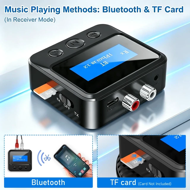 Alt view image 5 of 7 - Transmitter Receiver for TV, with RCA 3.5mm AUX & Display Audio Adapter for Home Stereo, Bluetooth Transmitter for Headphones/Speakers/Airplane/Home Theater/PC/Car, TF Card Output