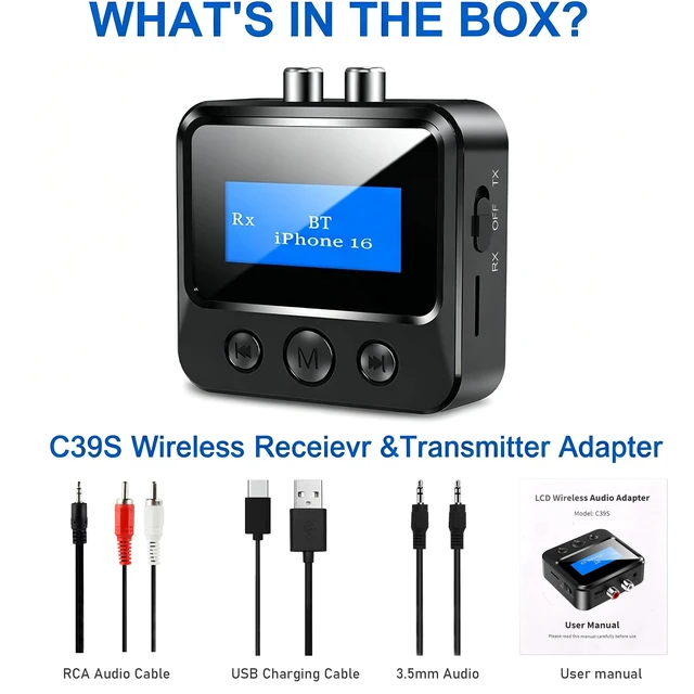 Alt view image 6 of 7 - Transmitter Receiver for TV, with RCA 3.5mm AUX & Display Audio Adapter for Home Stereo, Bluetooth Transmitter for Headphones/Speakers/Airplane/Home Theater/PC/Car, TF Card Output