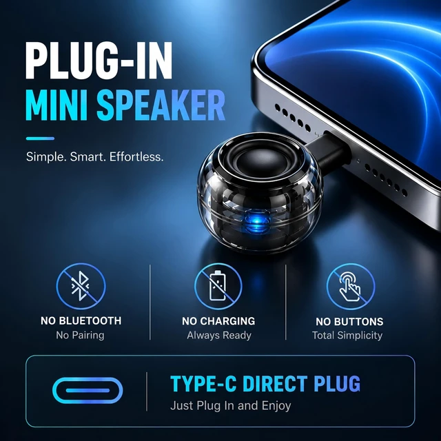 Alt view image 2 of 7 - Mini Speaker, Type-C Phone Amplifier No Charging Needed | Portable Aux Speaker Plug & Play for Cell Phone Laptop Tablet,Easy to Use Cool Gadgets Gifts for Seniors Elder Parents
