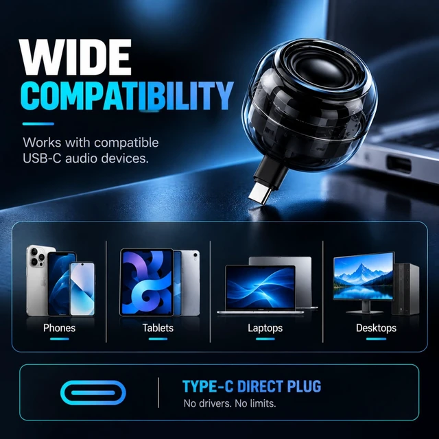 Alt view image 7 of 7 - Mini Speaker, Type-C Phone Amplifier No Charging Needed | Portable Aux Speaker Plug & Play for Cell Phone Laptop Tablet,Easy to Use Cool Gadgets Gifts for Seniors Elder Parents