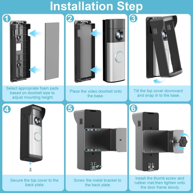 Alt view image 7 of 7 - Upgrade Anti-Theft Video Doorbell Mount for Ring/Other Battery Doorbell/Plus/Pro(2nd Gen), Adjustable No-Drill Mounting Video Camera Doorbell Cover Holder for Rentals, Not for Security Door