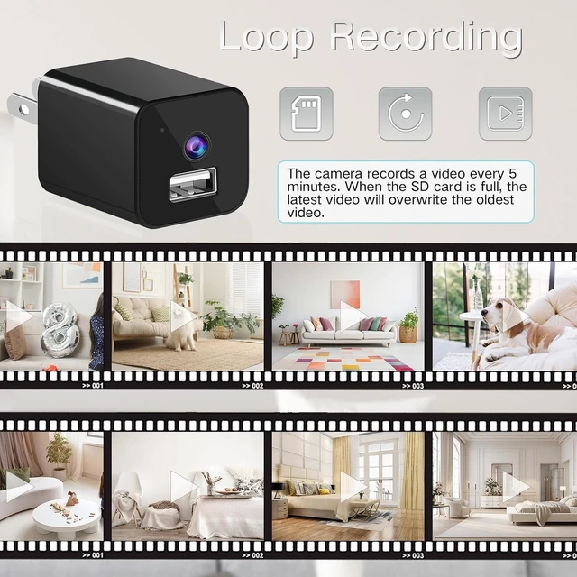 Alt view image 4 of 7 - Small Camera USB Charger Nanny Cam Spy Camera Hidden Camera for Home | Mini Camera, HD 1080P Video Recorder with Motion Detection, Indoor Security Camera for Pet/Baby, No WiFi Required, No Audio