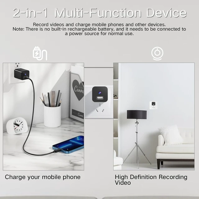Alt view image 5 of 7 - Small Camera USB Charger Nanny Cam Spy Camera Hidden Camera for Home | Mini Camera, HD 1080P Video Recorder with Motion Detection, Indoor Security Camera for Pet/Baby, No WiFi Required, No Audio