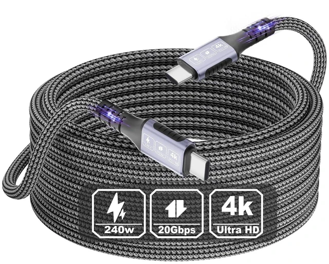Main image of 20Gbps USB4 for Thunderbolt 5 Cable 20FT/6M, 4K@60Hz Video for USB C Thunderbolt 4 Cable, Nylon Braided PD240W Charging Compatible for Thunderbolt 5/4/3, MacBook, iPhone 17, Mac