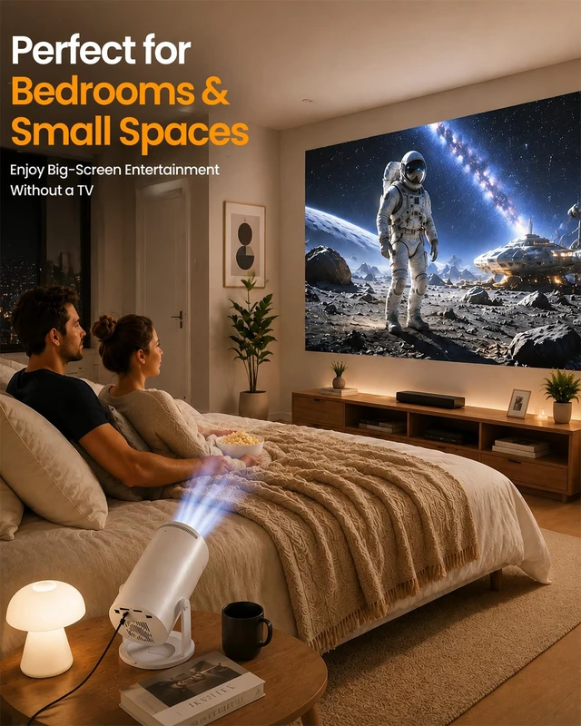 Alt view image 2 of 7 - Projector with Built-in Apps, WiFi 6 & Bluetooth 5.4, 1080P Supported Movie Projector for Home Theater, Bedroom & Outdoor Movie Nights