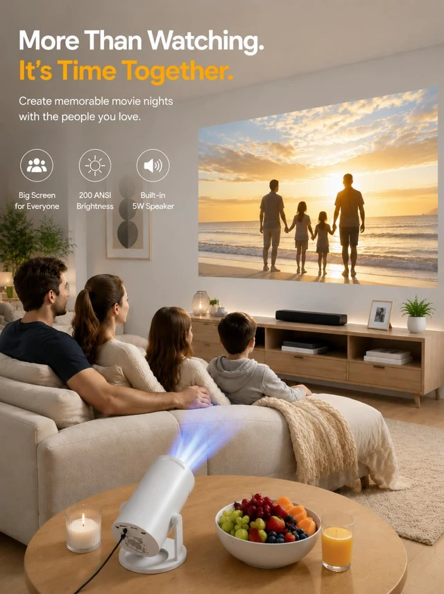 Alt view image 3 of 7 - Projector with Built-in Apps, WiFi 6 & Bluetooth 5.4, 1080P Supported Movie Projector for Home Theater, Bedroom & Outdoor Movie Nights
