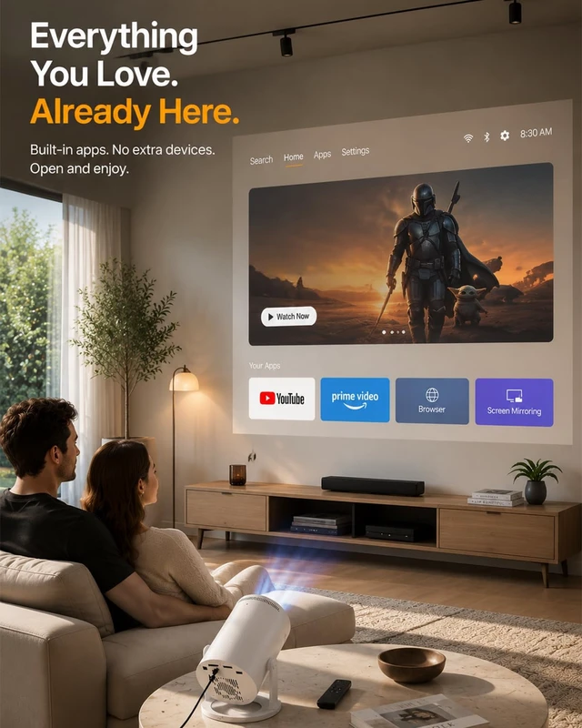 Alt view image 4 of 7 - Projector with Built-in Apps, WiFi 6 & Bluetooth 5.4, 1080P Supported Movie Projector for Home Theater, Bedroom & Outdoor Movie Nights