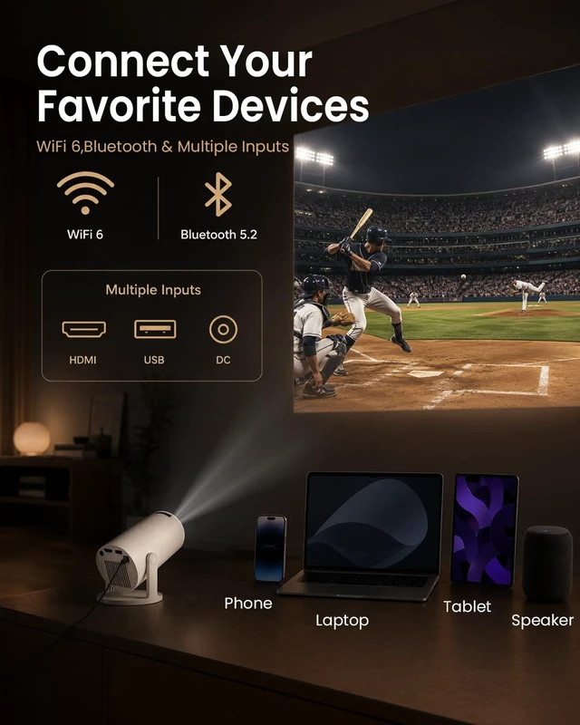 Alt view image 7 of 7 - Projector with Built-in Apps, WiFi 6 & Bluetooth 5.4, 1080P Supported Movie Projector for Home Theater, Bedroom & Outdoor Movie Nights