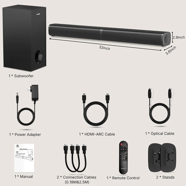 Alt view image 6 of 6 - 2.1 Sound Bar for Smart TV with Built-in Subwoofer, 6 Levels Voice Enhancement, 15 Inches Small TV Soundbar Speakers with Bluetooth 5.3/ARC/Optical/AUX/USB Connection, 3 EQ Modes, Wall Mount