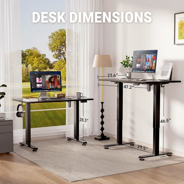 Alt view image 3 of 7 - 47.2 Inch Large Electric Standing Desk, Gaming Table, Black | Height Adjustable Sit Stand Up Computer Tables for Home Office, Study , Writing, Suit students, employees and group work