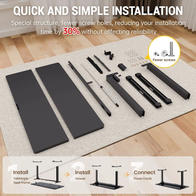 Alt view image 4 of 7 - 47.2 Inch Large Electric Standing Desk, Gaming Table, Black | Height Adjustable Sit Stand Up Computer Tables for Home Office, Study , Writing, Suit students, employees and group work