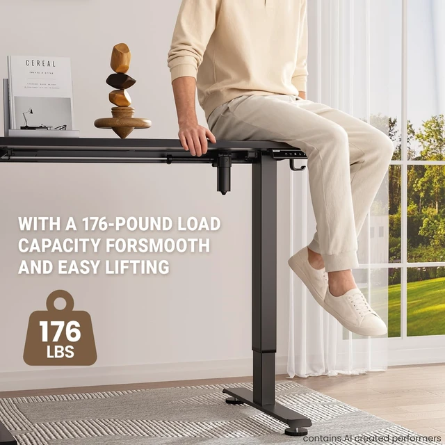 Alt view image 5 of 7 - 47.2 Inch Large Electric Standing Desk, Gaming Table, Black | Height Adjustable Sit Stand Up Computer Tables for Home Office, Study , Writing, Suit students, employees and group work