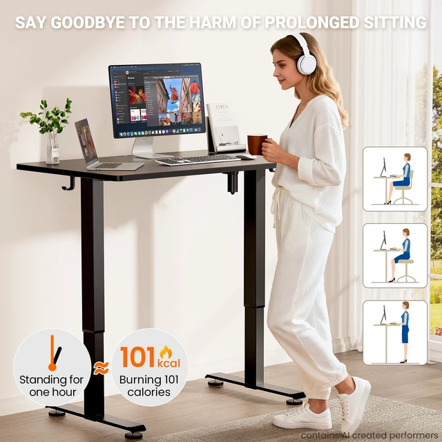 Alt view image 7 of 7 - 47.2 Inch Large Electric Standing Desk, Gaming Table, Black | Height Adjustable Sit Stand Up Computer Tables for Home Office, Study , Writing, Suit students, employees and group work
