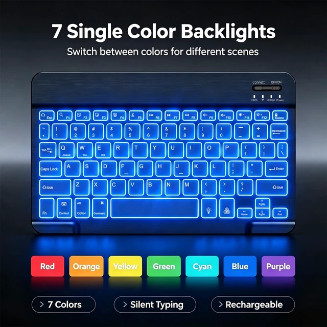 Alt view image 2 of 7 - Bluetooth keyboard for Phone, Tablet, iPad Air, Pro, Mini, A16, M2, M3, Galaxy, ChromeBook, MackBook, Wireless Travel Keyboard for Computers - Rechargable, Lightweight, Slim, Easy to Carry