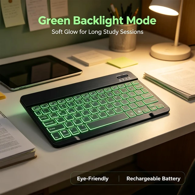 Alt view image 3 of 7 - Bluetooth keyboard for Phone, Tablet, iPad Air, Pro, Mini, A16, M2, M3, Galaxy, ChromeBook, MackBook, Wireless Travel Keyboard for Computers - Rechargable, Lightweight, Slim, Easy to Carry