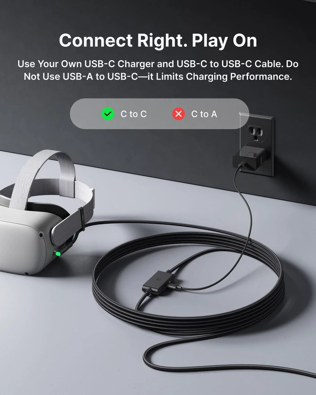 Alt view image 6 of 7 - 16ft VR Link Cable with Separate Charging Port, USB 3.0 to USB C Cable | USB 3.0 High Speed & Charging, Compatible for Virtual Reality Headset, Meta Quest 3S, Quest Pro, Pico 4, Steam VR, Gaming PC
