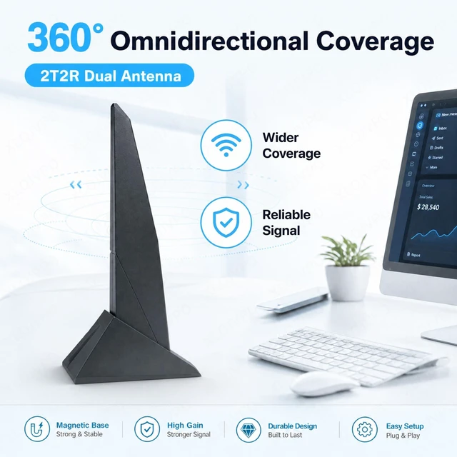 Alt view image 6 of 7 - WiFi Antenna 2.4GHz 5GHz RP-SMA Magnetic Base Adapter Antenna with 80cm Extension Cable for ASUS Z390 Z490 X570 Motherboard 2T2R PCI-E Bluetooth Network Router