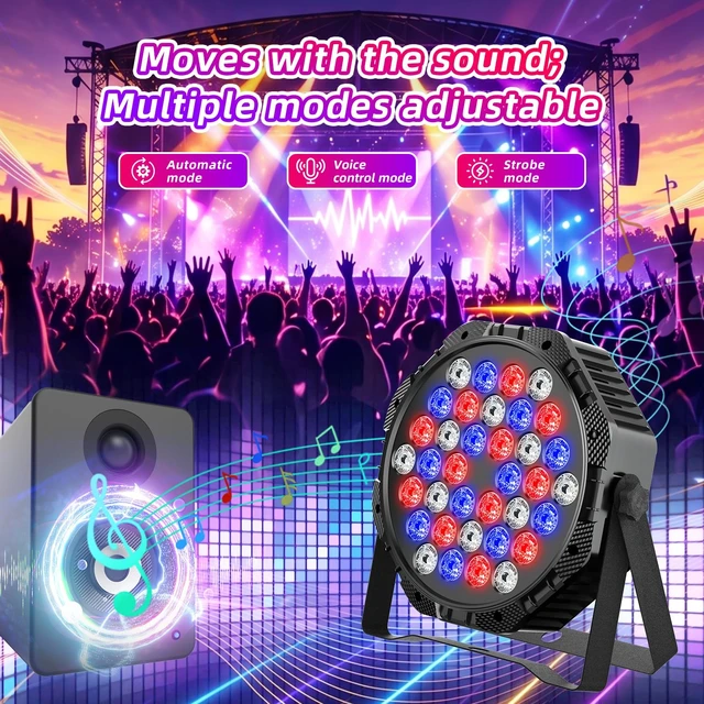 Alt view image 2 of 7 - 2-Packs 36LED Par Lights DJ Stage Light RGB | Sound Activated Control led stage DMX lights Uplighting for Wedding Party Club Christmas Lighting Apparatus