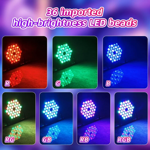 Alt view image 5 of 7 - 2-Packs 36LED Par Lights DJ Stage Light RGB | Sound Activated Control led stage DMX lights Uplighting for Wedding Party Club Christmas Lighting Apparatus