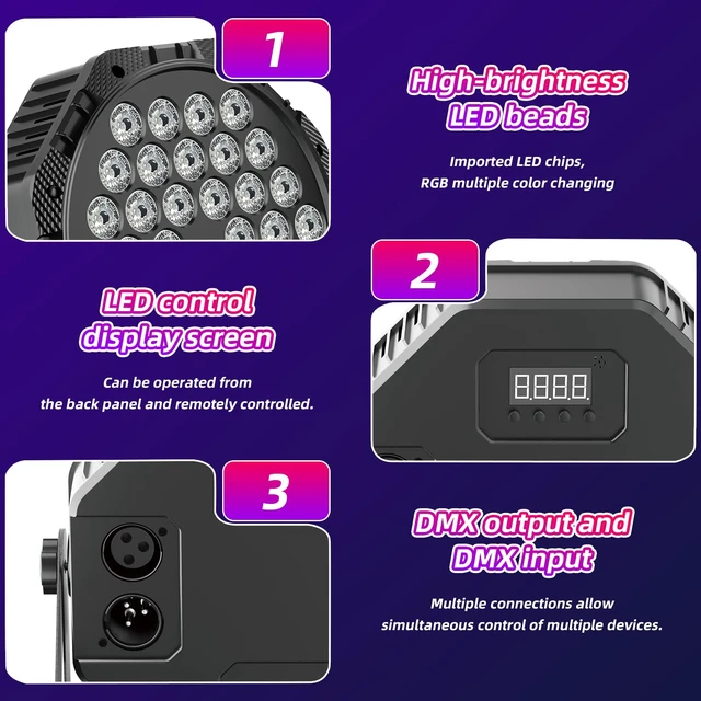 Alt view image 6 of 7 - 2-Packs 36LED Par Lights DJ Stage Light RGB | Sound Activated Control led stage DMX lights Uplighting for Wedding Party Club Christmas Lighting Apparatus