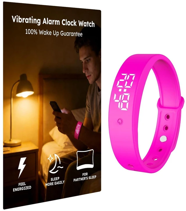 Main image of Vibrating Alarm Clock Watch for Heavy Sleepers, Silent Wake Up Bracelet & Smart Wristband, Wearable Vibration Wrist Alarm, Non-Audible Sleep Wristband for Men & Women(Purple)
