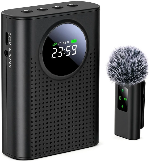 Main image of S67 Voice Amplifier Wireless Microphone for Teachers Classroom Rechargeable, Mini Lavalier Lapel Mic, Portable Speaker PA System with LED Display for Class, Tour Guide, Coaches, Black