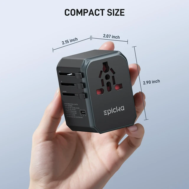 Alt view image 5 of 6 - Universal Travel Adapter with 1AC/3 USB-C/2 USB-A Ports | Travel Plug Adapter for EU/US/UK/AUS, Supports Charging for Multi-Device, Not A Voltage Converter, TA-105+, Grey
