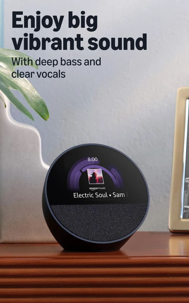 Alt view image 4 of 7 - Echo Spot (newest model), Great for nightstands, offices and kitchens, Smart alarm clock, Designed for Alexa+, Black